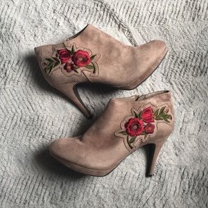 Impo Embroidered Flower Suede Booties